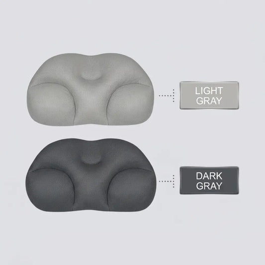 A side-by-side comparison of the light grey and dark grey Bvlgari Hotel DHE ergonomic pillows, offering premium styling choices for luxury bedding.
