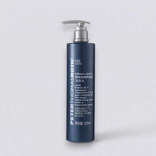 Peter Thomas Roth Mega-Rich Shampoo 300ml, the iconic citrus-scented hair care of Hilton Hotels. Advanced vitamin-infused formula by Luxe Hotel Essentials.
