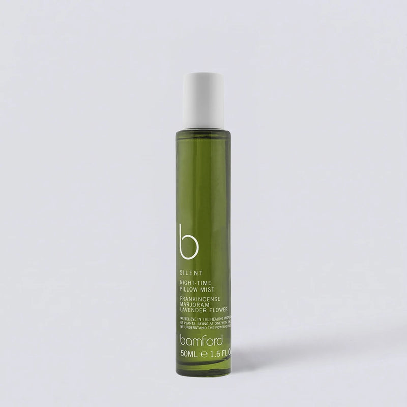 Bamford Aromatherapy B Silent Night Time Pillow Mist, a premium organic sleep spray featured in elite five-star spa suites and luxury wellness retreats by Luxe Hotel Essentials.