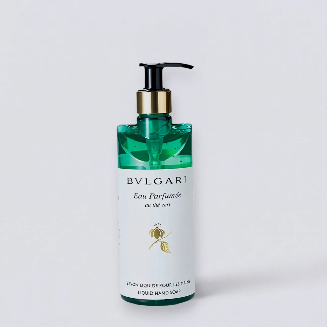 Bvlgari Green Tea Hand Wash 300ml, luxury hotel bathroom essentials. Signature Eau Parfumée scent for hands by Luxe Hotel Essentials.