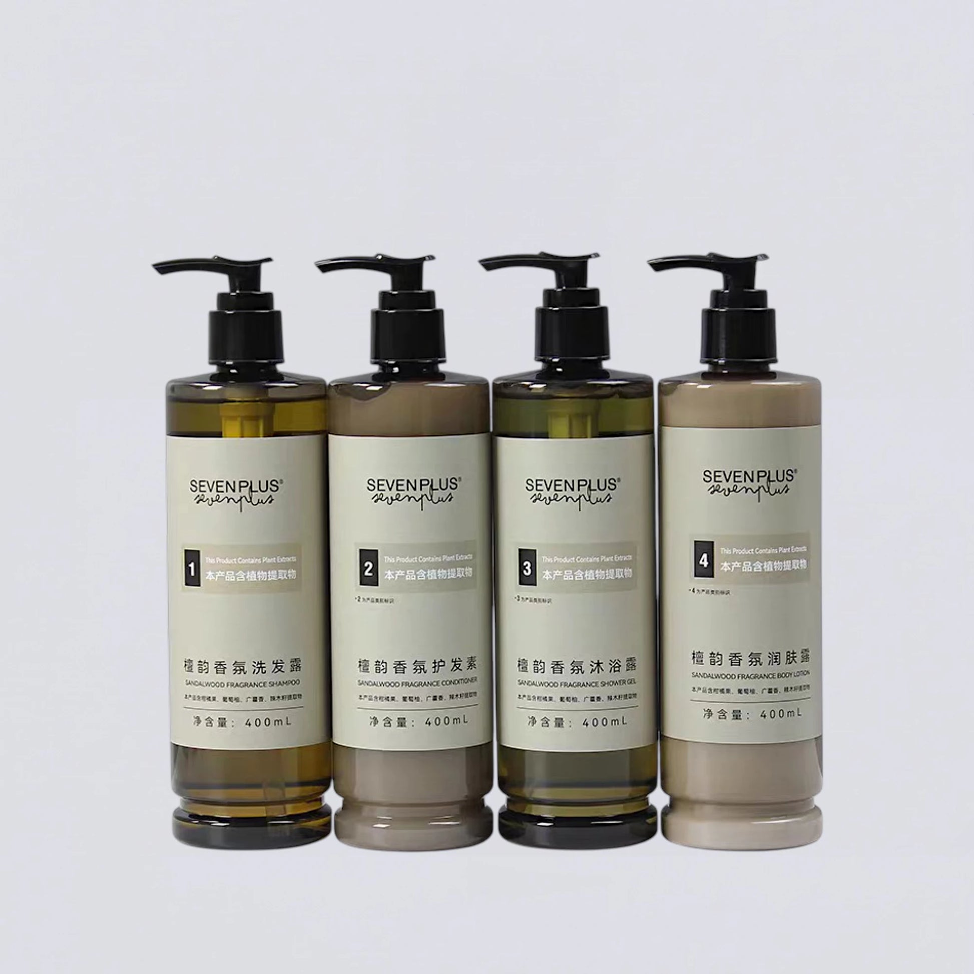 Complete SEVEN PLUS 400ml Collection Set, the full Crowne Plaza Hotel guest room experience curated by Luxe Hotel Essentials.
