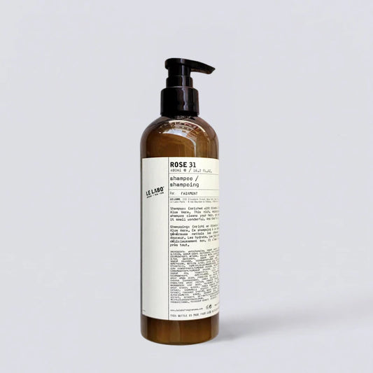 Le Labo Rose 31 Shampoo 480ml, the iconic woody floral scent of EDITION Hotels. Professional lab-style hair care by Luxe Hotel Essentials.
