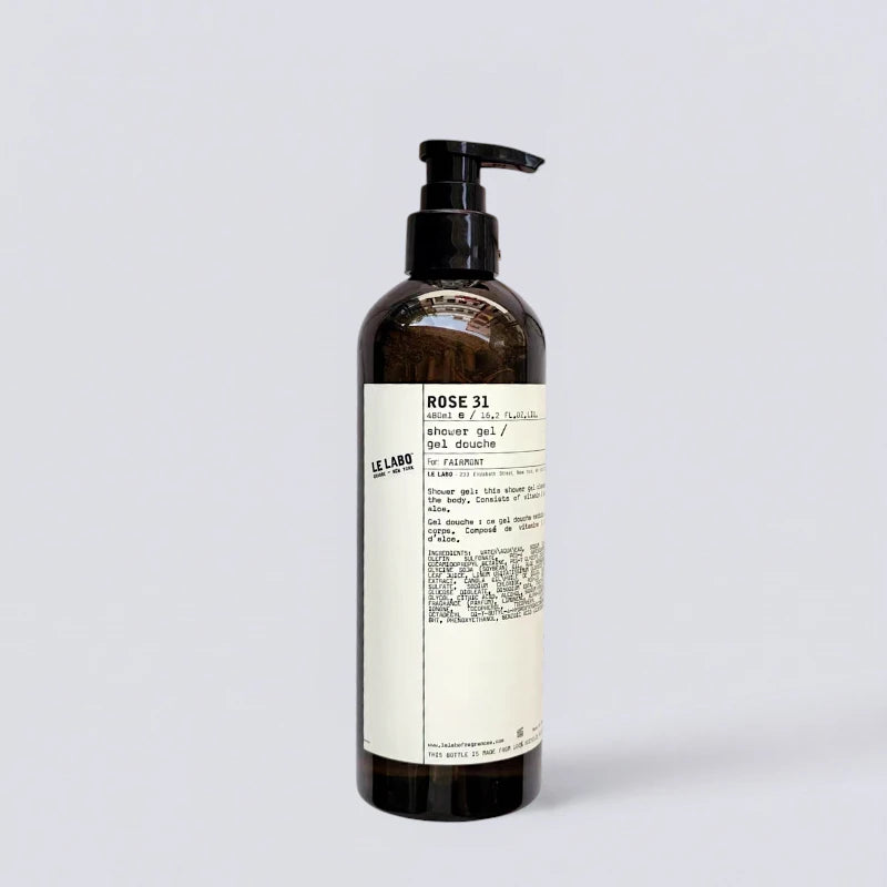 Le Labo Rose 31 Shower Gel 480ml, as featured in EDITION luxury guest rooms. Signature Grasse rose and cumin body wash by Luxe Hotel Essentials.