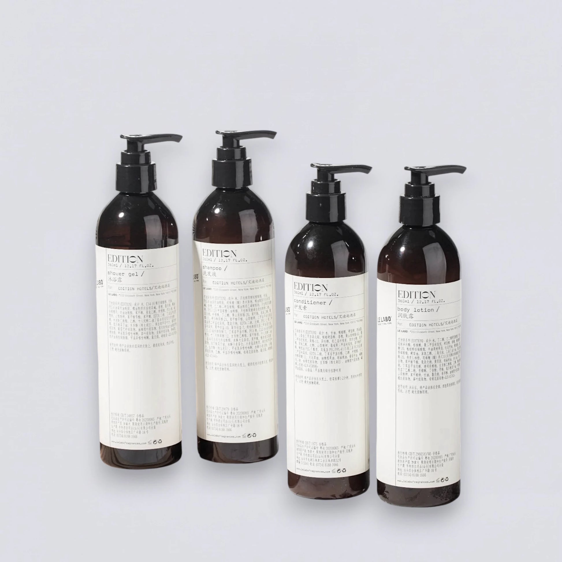Complete Le Labo Santal 33 360ml Collection Set, the full EDITION Hotel "Santal" guest room experience curated by Luxe Hotel Essentials