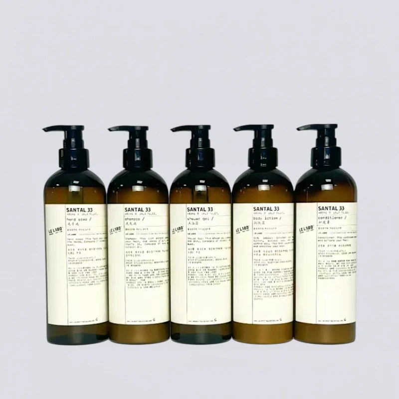 Complete Le Labo Santal 33 480ml Collection Set, the ultimate EDITION Hotel "Santal" guest room experience curated by Luxe Hotel Essentials.