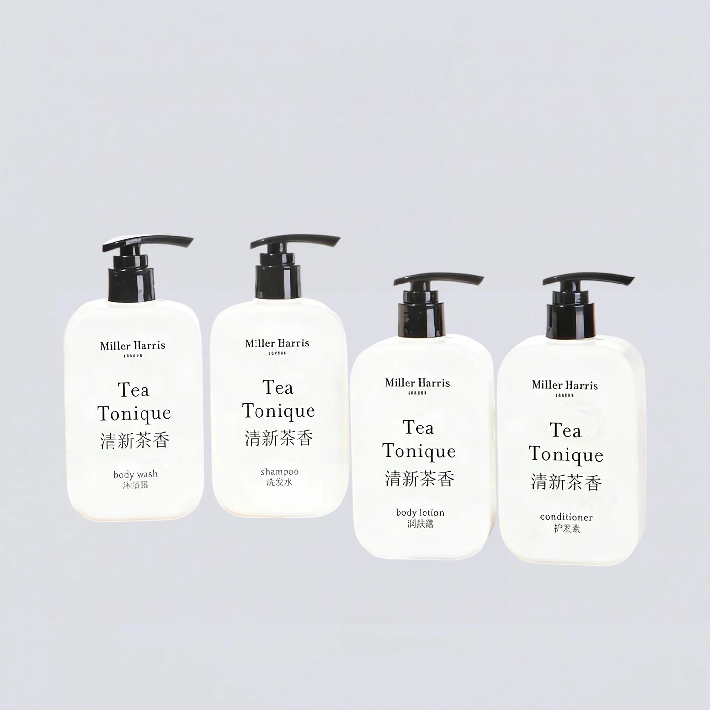 Complete Miller Harris Tea Tonique 340ml Collection Set, the full luxury hotel "Tea Ritual" experience curated by Luxe Hotel Essentials.