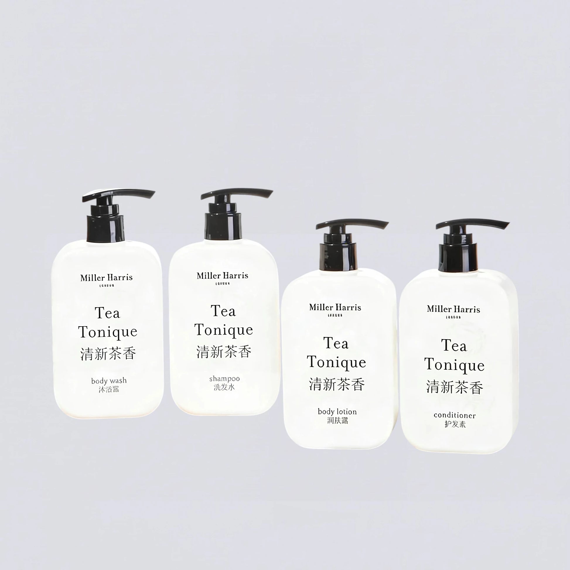 Complete Miller Harris Tea Tonique 340ml Collection Set, the full luxury hotel "Tea Ritual" experience curated by Luxe Hotel Essentials.