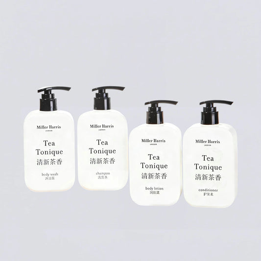 Complete Miller Harris Tea Tonique 340ml Collection Set, the full luxury hotel "Tea Ritual" experience curated by Luxe Hotel Essentials.