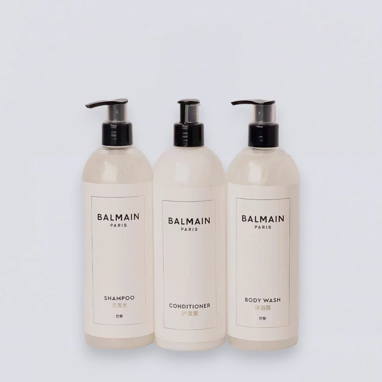 Complete BALMAIN Paris 475ml Collection Set, the full Grand Hyatt Hotel guest room experience curated by Luxe Hotel Essentials.
