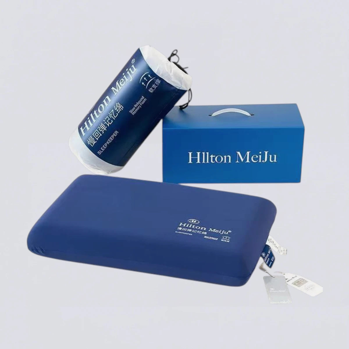 The Hilton Deep Sleep Pro pillow in Deep Ocean Blue, elegantly presented in its boutique luxury gift box for premium presentation.
