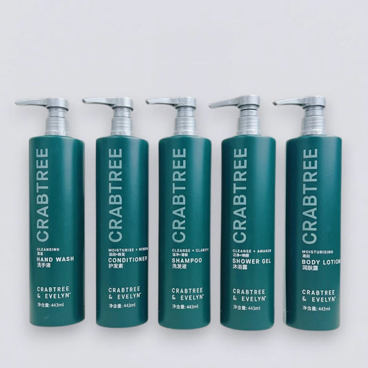 Complete Crabtree & Evelyn La Source 443ml Collection Set, the full Hilton Hotel guest room experience curated by Luxe Hotel Essentials.