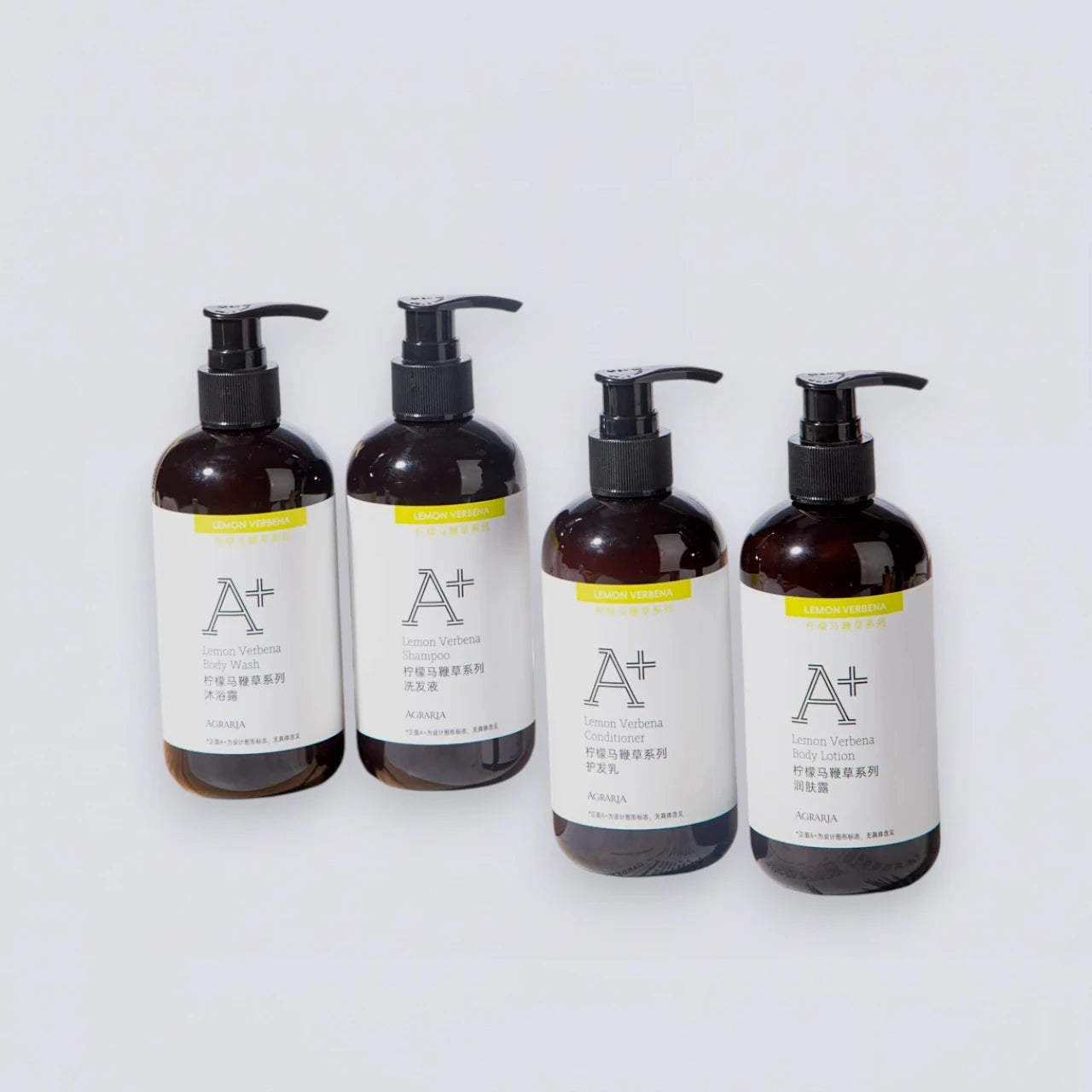 Complete AGRARIA Lemon Verbena 320ml Collection Set, featuring the full suite of InterContinental Hotel amenities by Luxe Hotel Essentials.