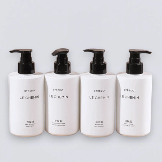 Complete BYREDO Le Chemin 300ml Collection Set, the full InterContinental Hotel "Le Chemin" bespoke experience curated by Luxe Hotel Essentials.