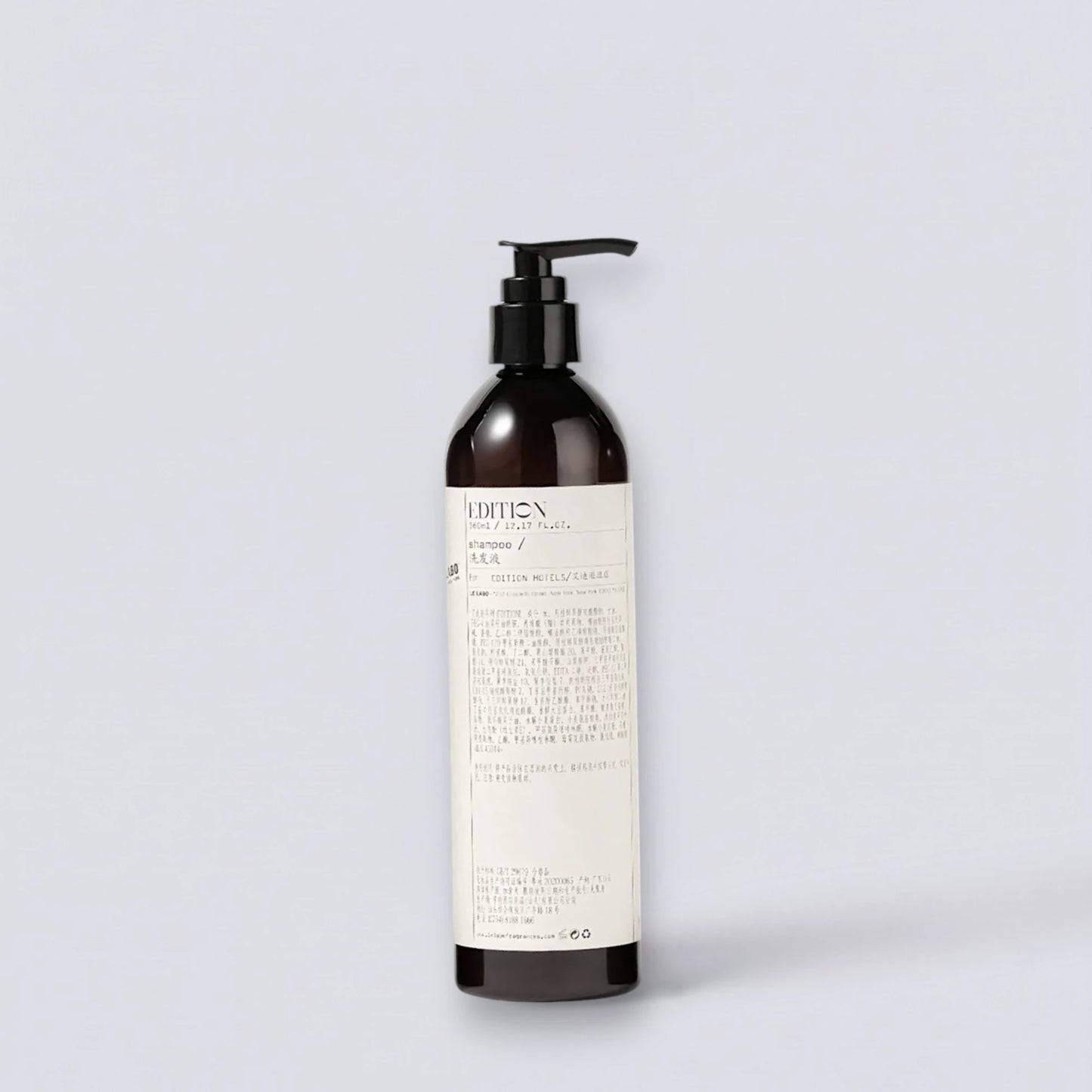 Le Labo Santal 33 Shampoo 360ml, the iconic woody scent of EDITION Hotels. Professional lab-style hair care by Luxe Hotel Essentials.