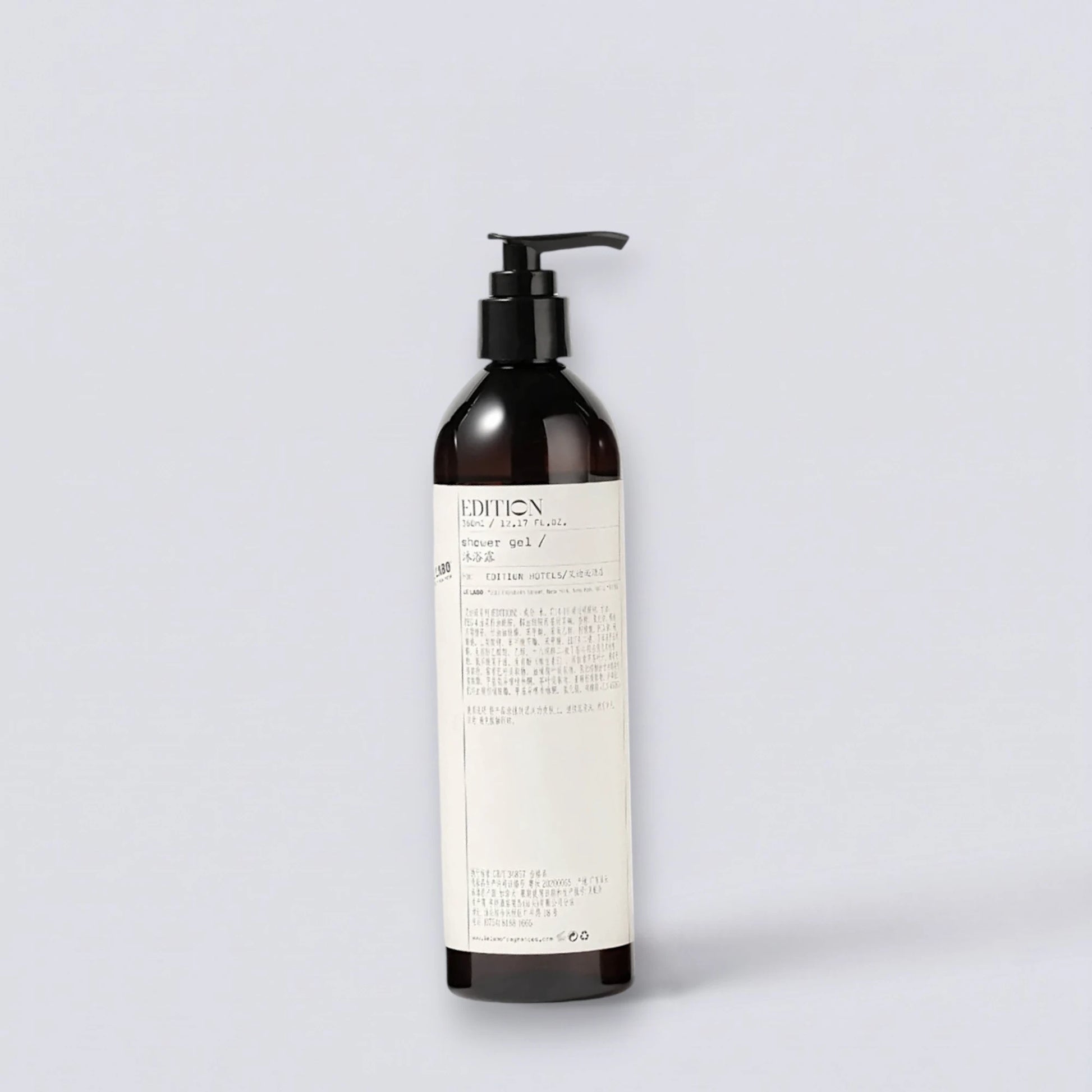 Le Labo Santal 33 Shower Gel 360ml, as featured in EDITION luxury suites. Signature sandalwood and smoky leather body wash by Luxe Hotel Essentials.