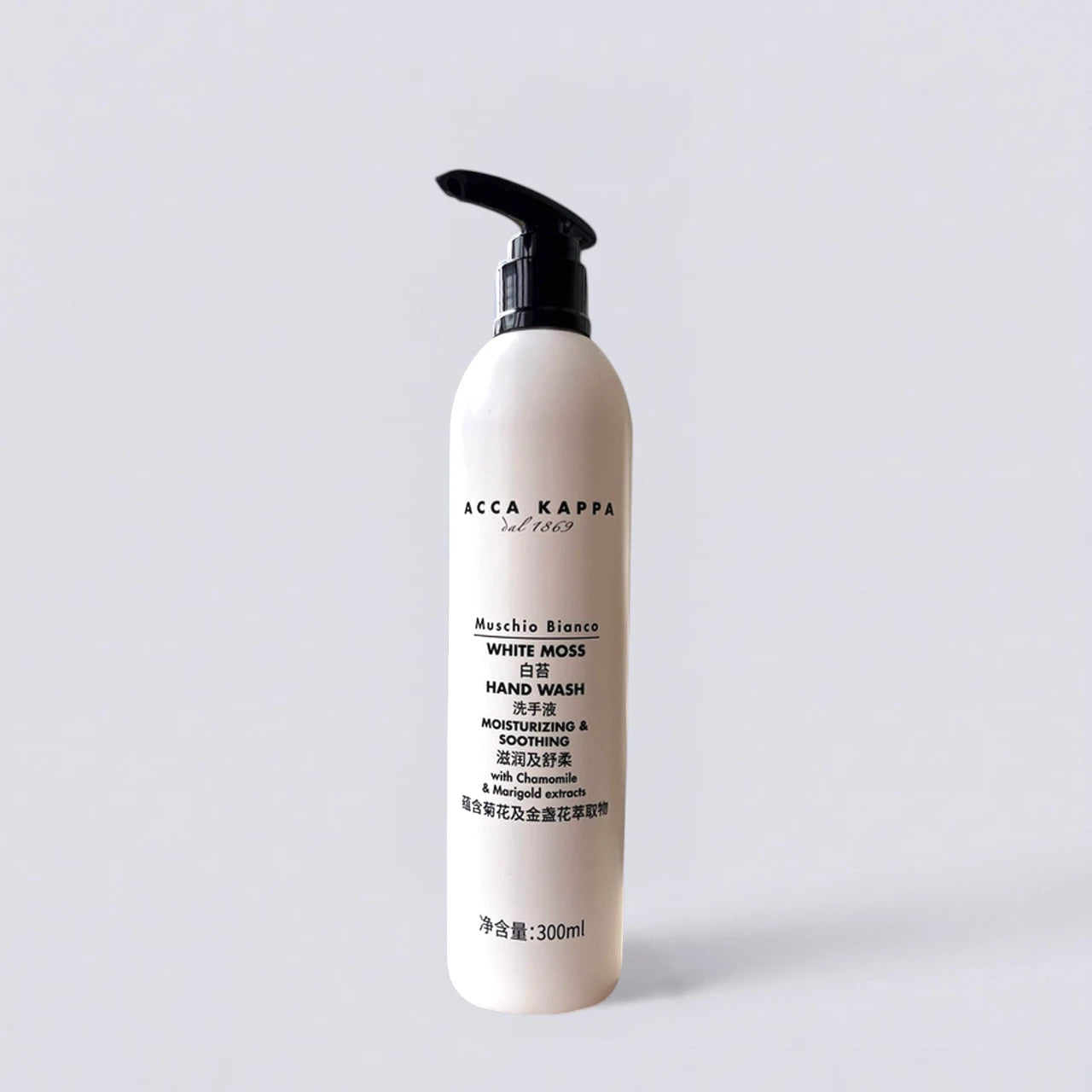 ACCA KAPPA White Moss Hand Wash 300ml, the signature scent of Marriott Hotels. Professional hotel amenities by Luxe Hotel Essentials.