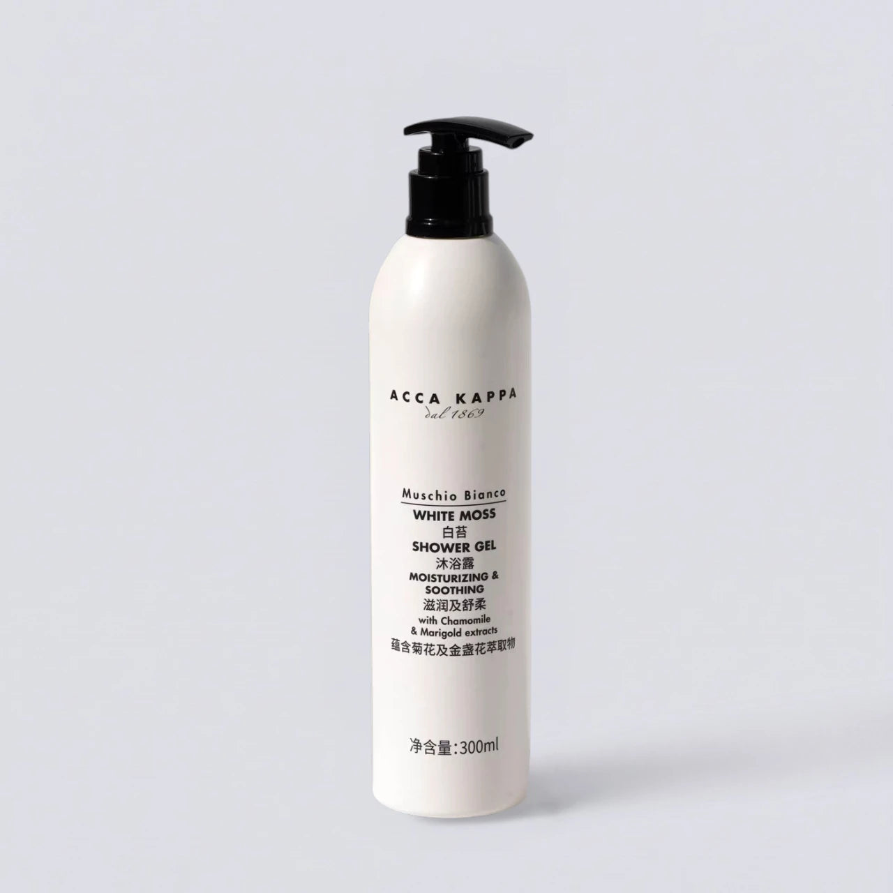 ACCA KAPPA White Moss Shower Gel 300ml, the signature scent of Marriott Hotels. Professional hotel amenities by Luxe Hotel Essentials.