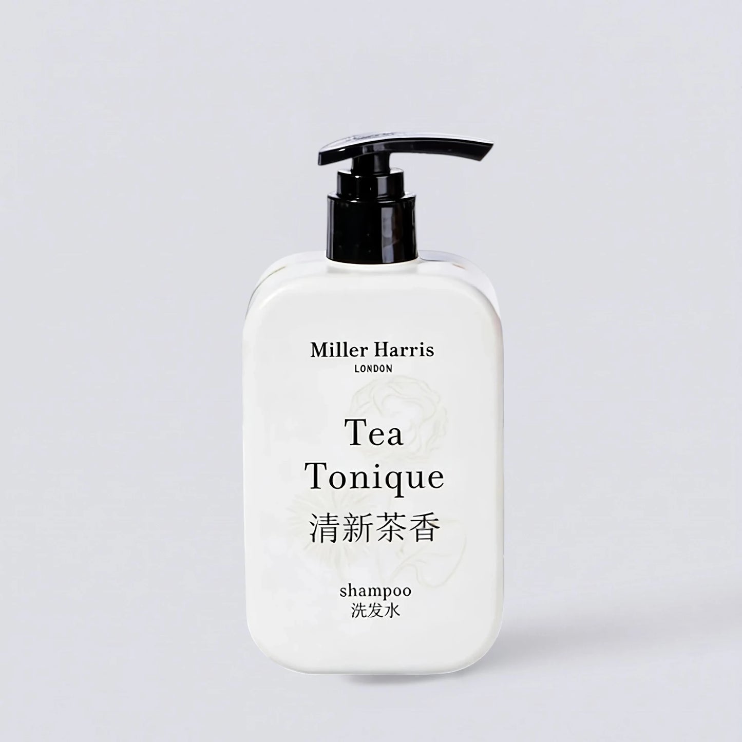 Miller Harris Tea Tonique Shampoo 340ml, inspired by the signature scent of EDITION Hotels. Revitalizing tea-infused hair care by Luxe Hotel Essentials.