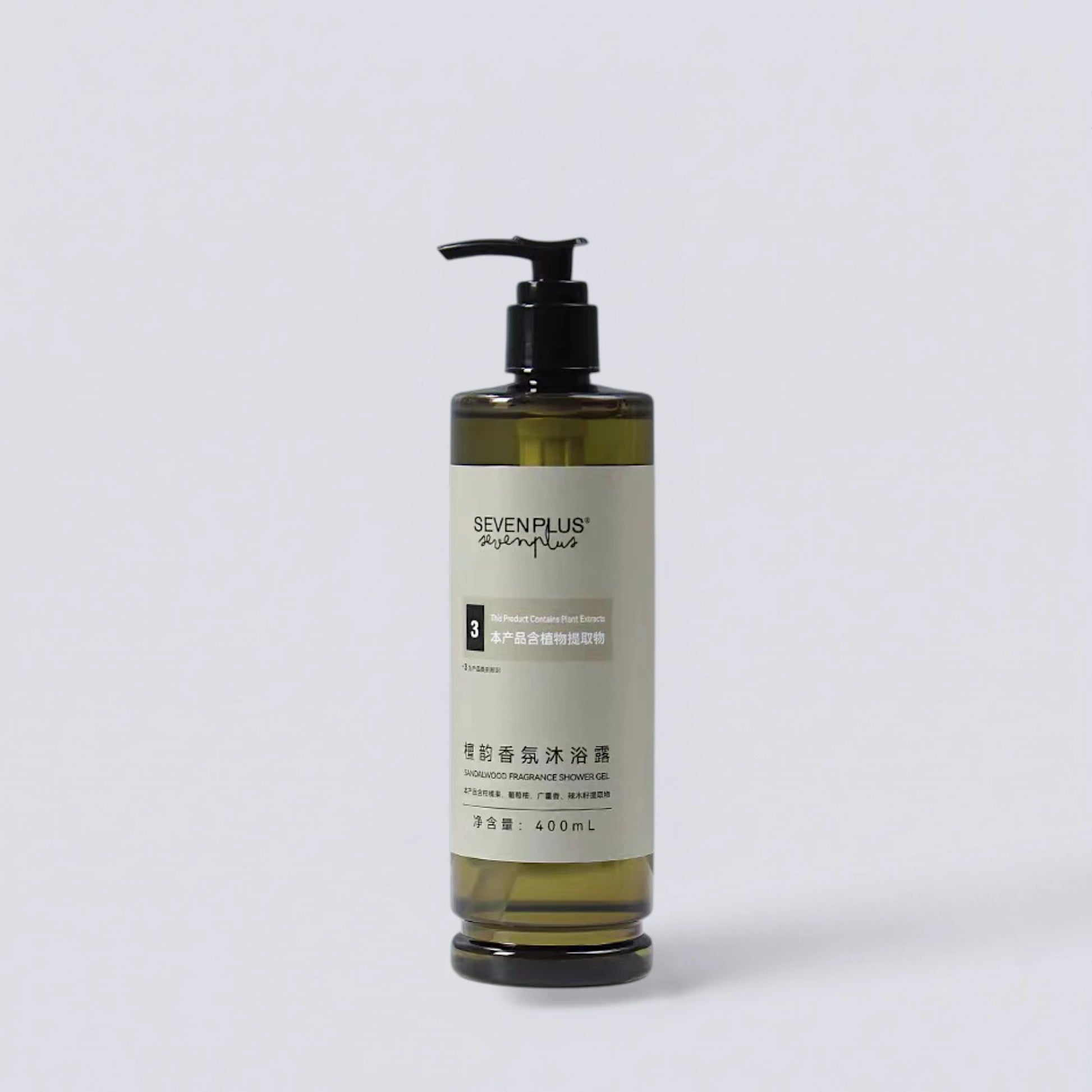 SEVEN PLUS Shower Gel 400ml, as featured in Crowne Plaza guest rooms. Invigorating and clean-scented body wash by Luxe Hotel Essentials.