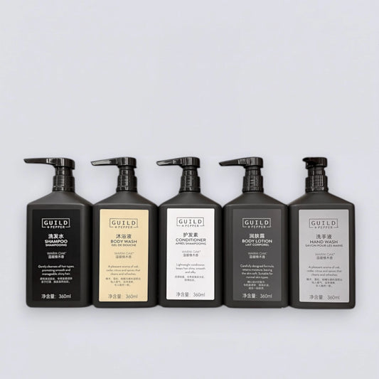 Complete GUILD+PEPPER 360ml Collection Set, the full Sheraton Hotel "Modern Heritage" experience curated by Luxe Hotel Essentials.